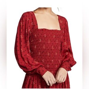 Free People Faces Mini Dress Red Square Neck